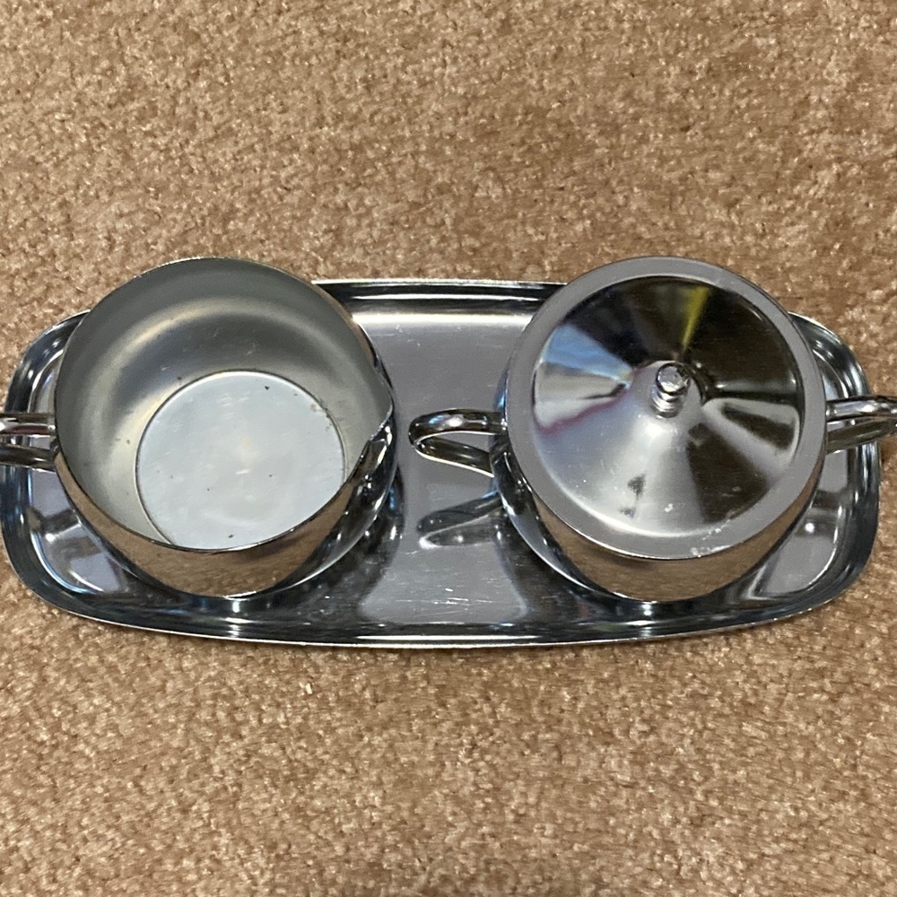 Vintage Chrome Sugar Bowl/Creamer Pitcher made by Milbern Creations I believe